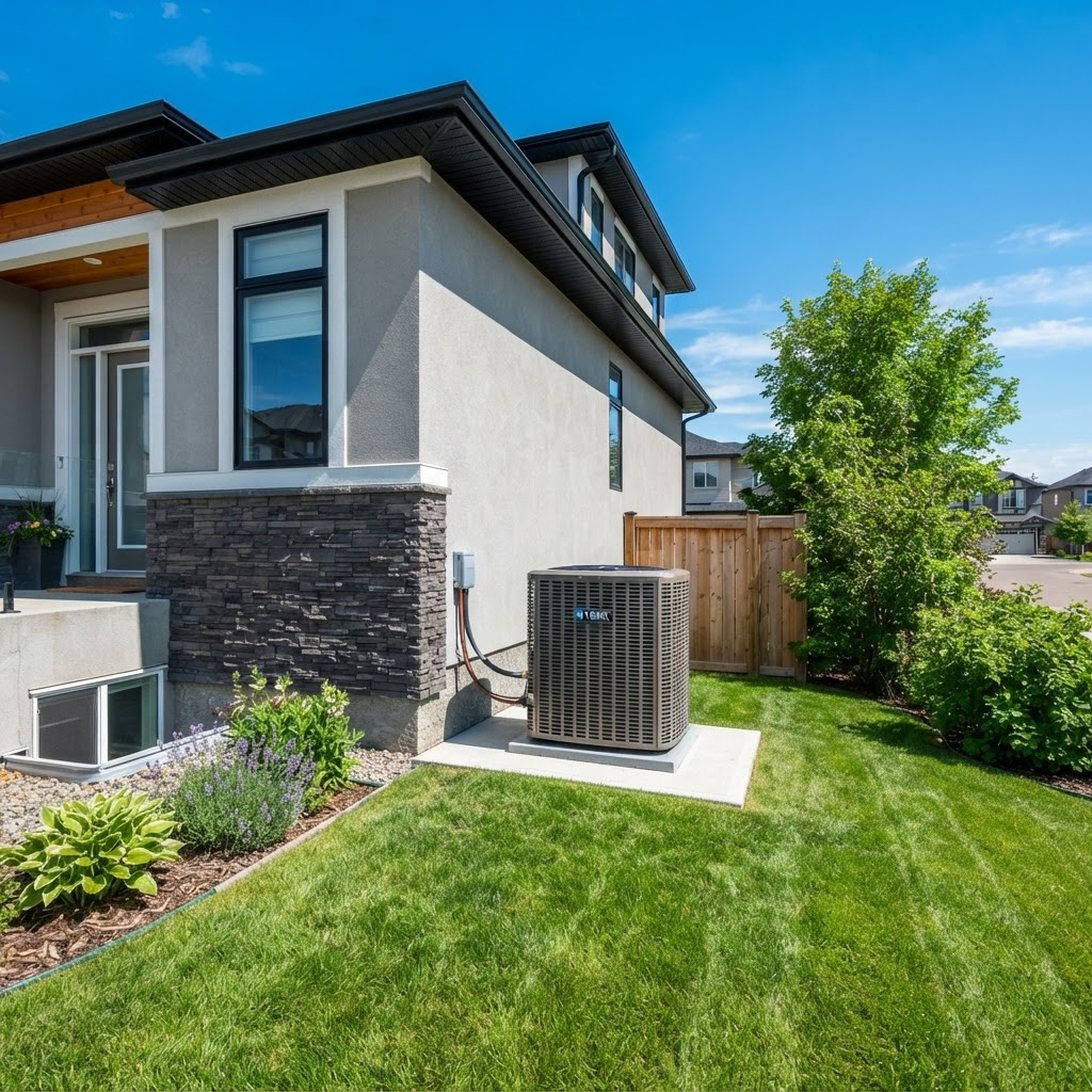 Central air conditioner outside a Calgary home